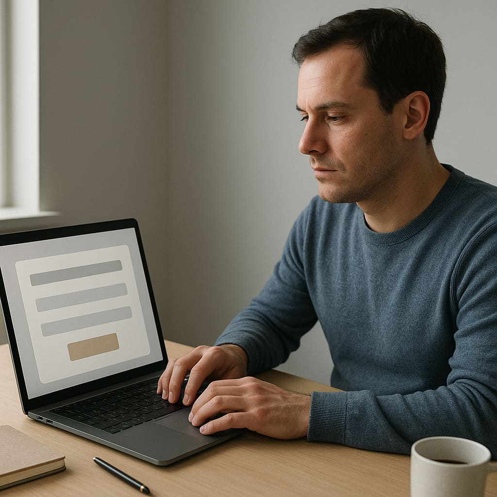Person bei der Online-Bestellung einer Fahrzeugvignette am Laptop